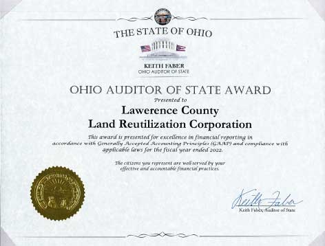 Ohio Auditor of State Award presented to Lawrence County Land Reutilization Corporation for the fiscal year ended 2022